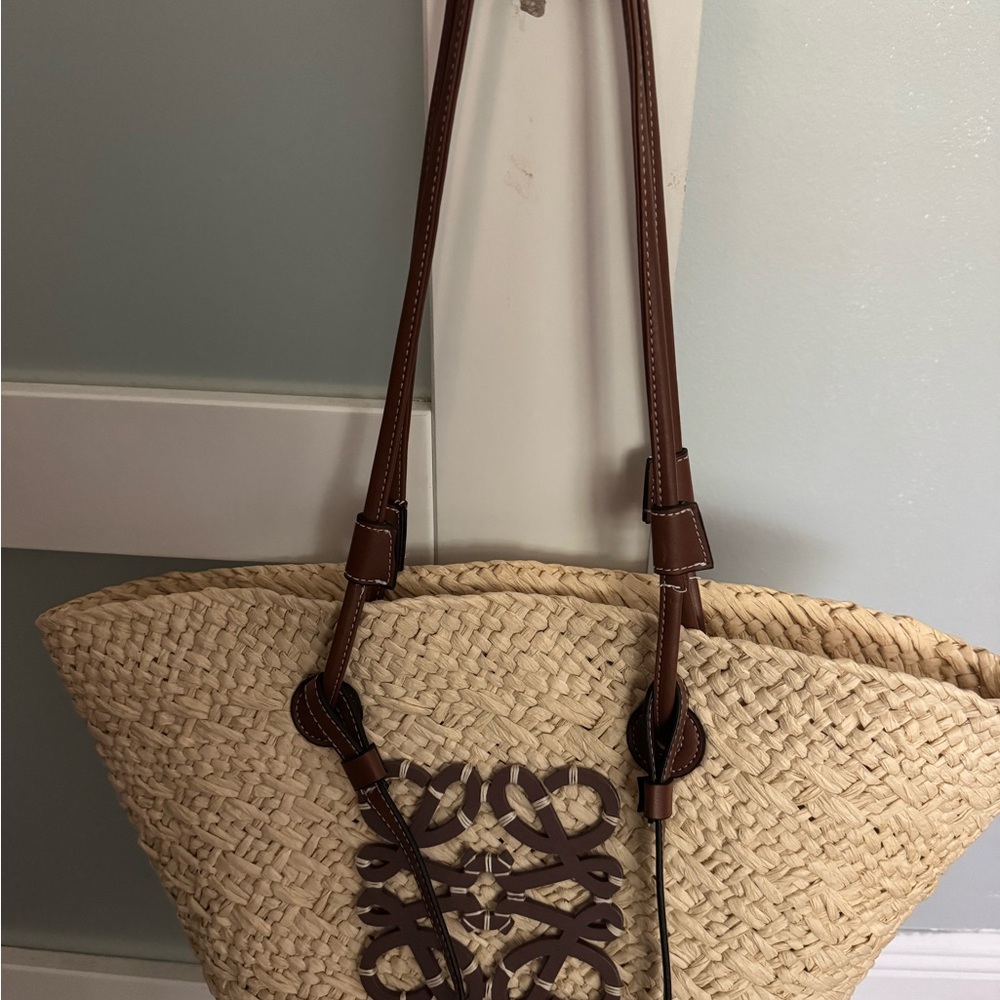 Tan and Brown Woven Basket Bag
